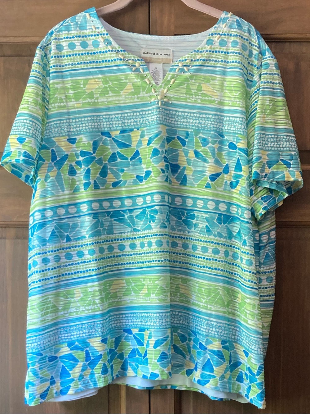 Alfred Dunner Shades of Blue & Green Short Sleeve Top 1X
